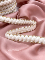 Тесьма белая косичка с золотой нитью
