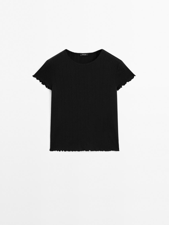 Massimo Dutti Футболка из ажурного хлопка, черный