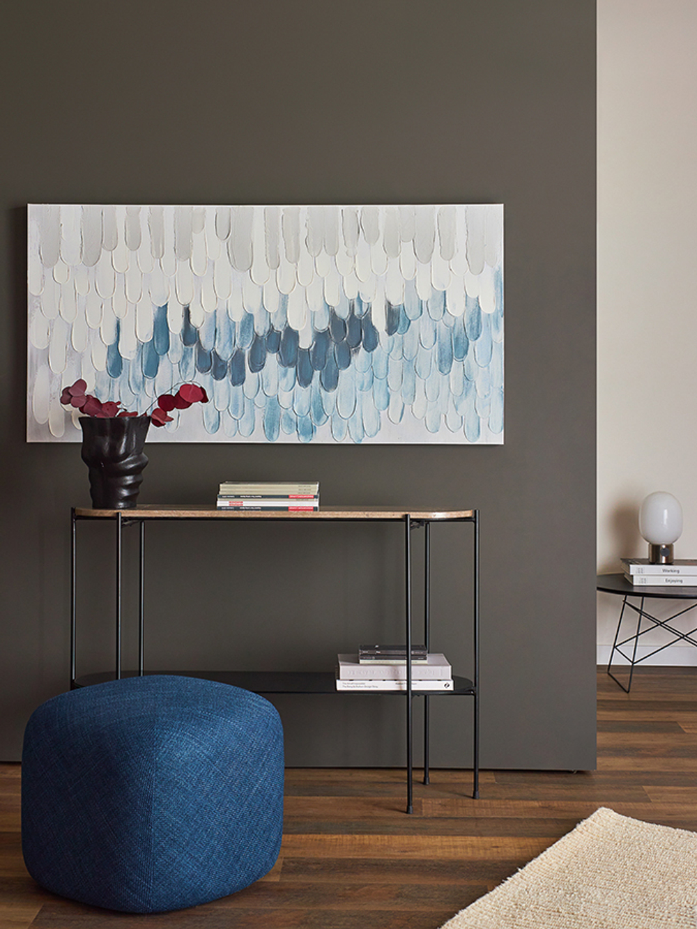 Панно декоративное с ручной росписью by feel, 140х70 см, серо-голубое