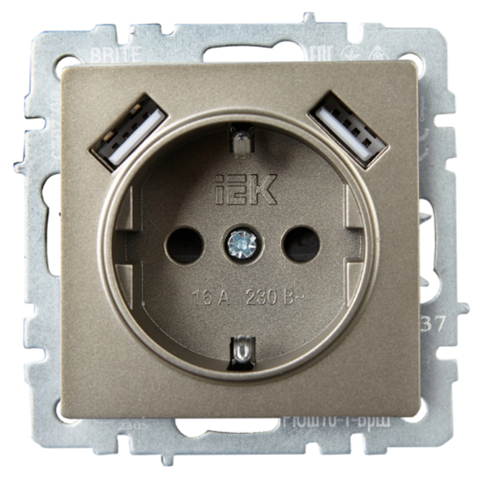 Розетка с заземлением  IEK BR-R14-16-U21-D21-K37