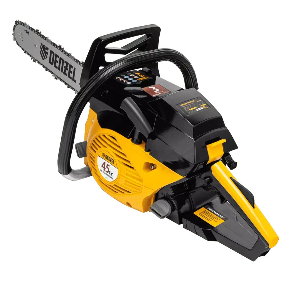 Пила цепная бензиновая DGS-4516, шина 40 см, 45 см3, 3 л.с, шаг 3/8, паз 1.3 мм, 57 звеньев Denzel, 95230