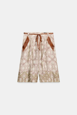 ZARA СВОБОДНЫЕ ШОРТЫ С ПРИНТОМ — ZW COLLECTION, ЭКРЮ