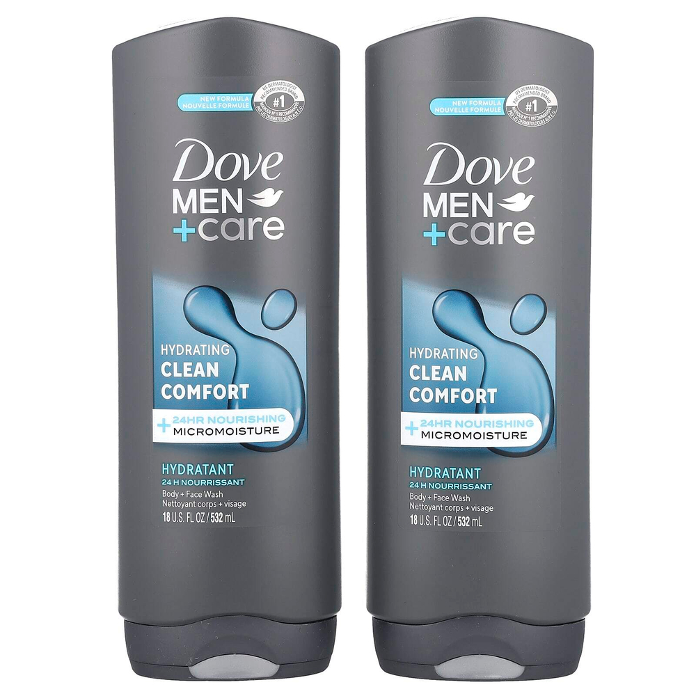 Dove, Men+Care, Clean Comfort, гель для душа, гель для душа, 2 шт. в упаковке, 532 мл (18 жидк. унций)