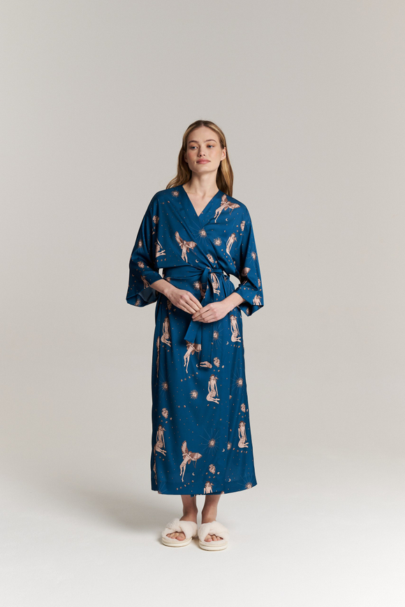 Шелковый халат-кимоно one size