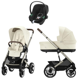 Коляска Cybex Talos S Lux TPE complete Aton B2 Volcano Black 3 в 1 Seashell Beige с дождевиками