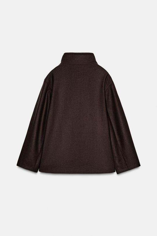 ZARA КОРОТКОЕ ПАЛЬТО ИЗ СМЕСОВОЙ ШЕРСТИ С ВОРОТНИКОМ СТОЙКОЙ, КОРИЧНЕВЫЙ