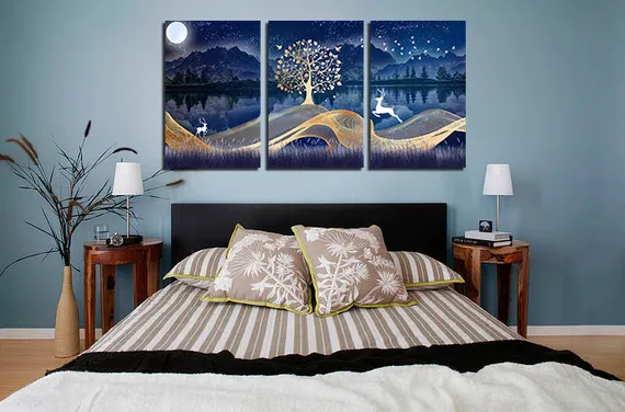 Модульная картина "Олени на золоте"