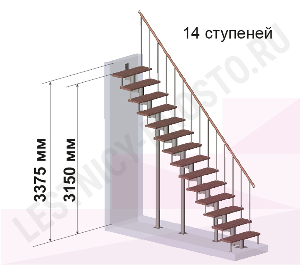 Ограждение для прямой лестницы PROSTO MODULE h337.5, стойки хром