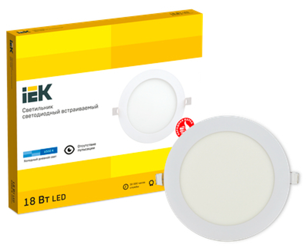Светильник ДВО 1608 белый, круг LED 18Вт 6500 IP20 IEK