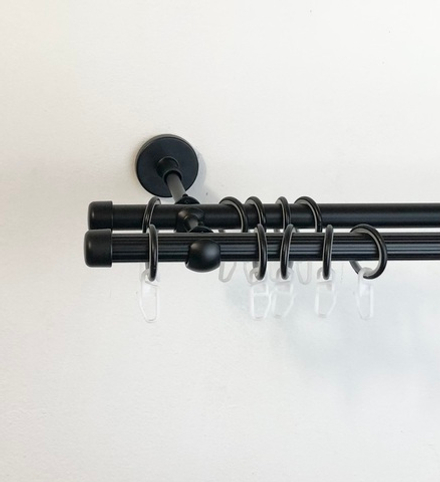 Карниз кованый рифленый для штор Заглушка Ост d 16/16 мм двухрядный, цвет черный матовый