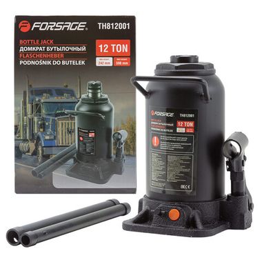 Домкрат бутылочный гидравлический двухштоковый ''Profi''12т с клапаном (h min-242мм, h max-598мм,ход штока-296мм,ход винта-60мм) Forsage F-TH812001(DS)