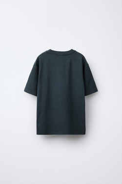 ZARA ФУТБОЛКА ИЗ РЕЛЬЕФНОЙ ТКАНИ С ВЫШИТОЙ НАДПИСЬЮ, АНТРАЦИТОВО-СЕРЫЙ