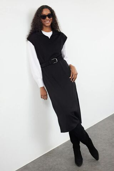 Каменное длинное трикотажное платье-свитер TCTAW25UV00007