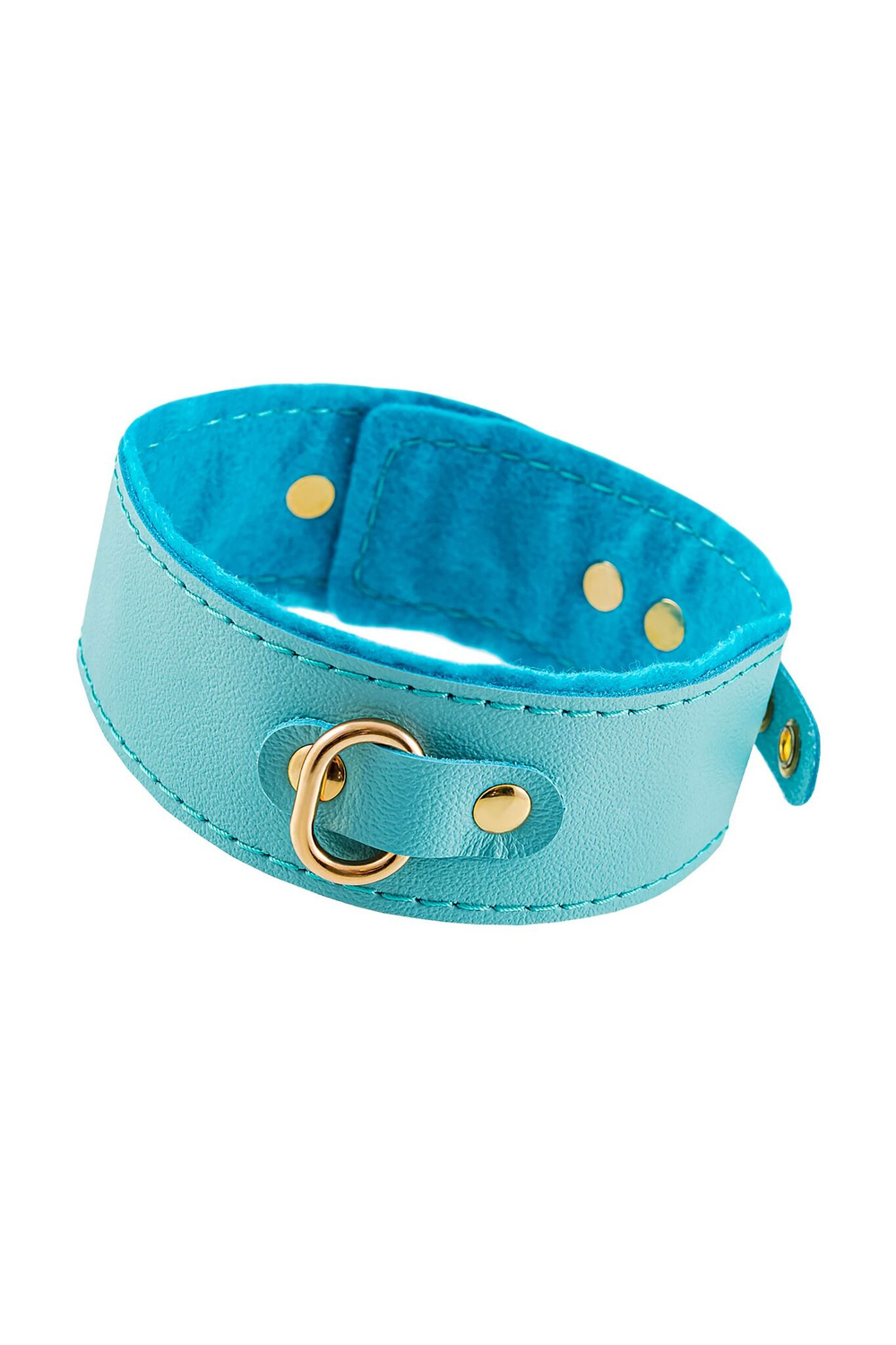 Голубой двуслойный кожаный ошейник с подкладкой из фетра (Цвет: голубой)