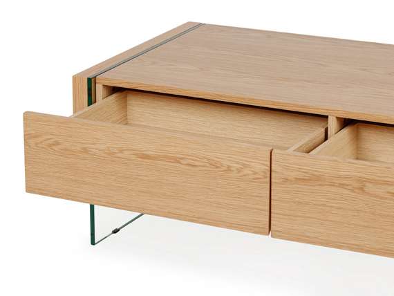 Журнальный стол с ящиками Somerset 127x60 см, шпон дуба, стеклянные ножки