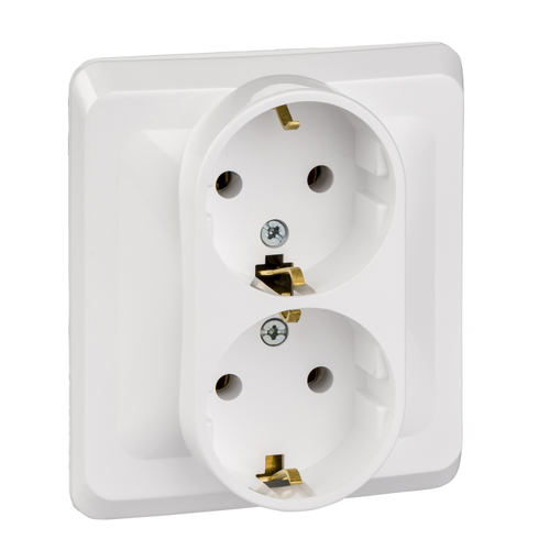 Schneider Electric Этюд Белый Розетка 2-местная скрытая установка с заземляющими контактами PC16-007B---