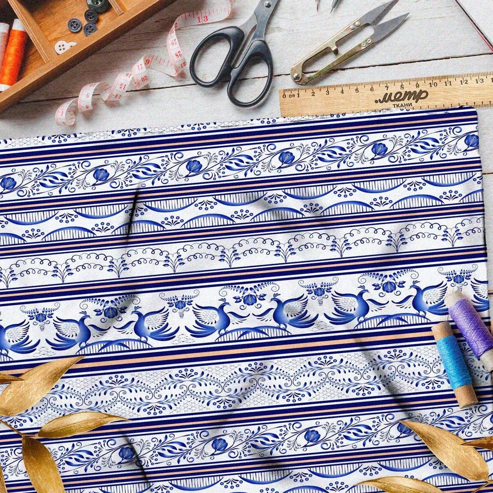 Ткань флис ленточная гжель