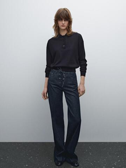 Massimo Dutti Свитер с воротником поло, темно-синий