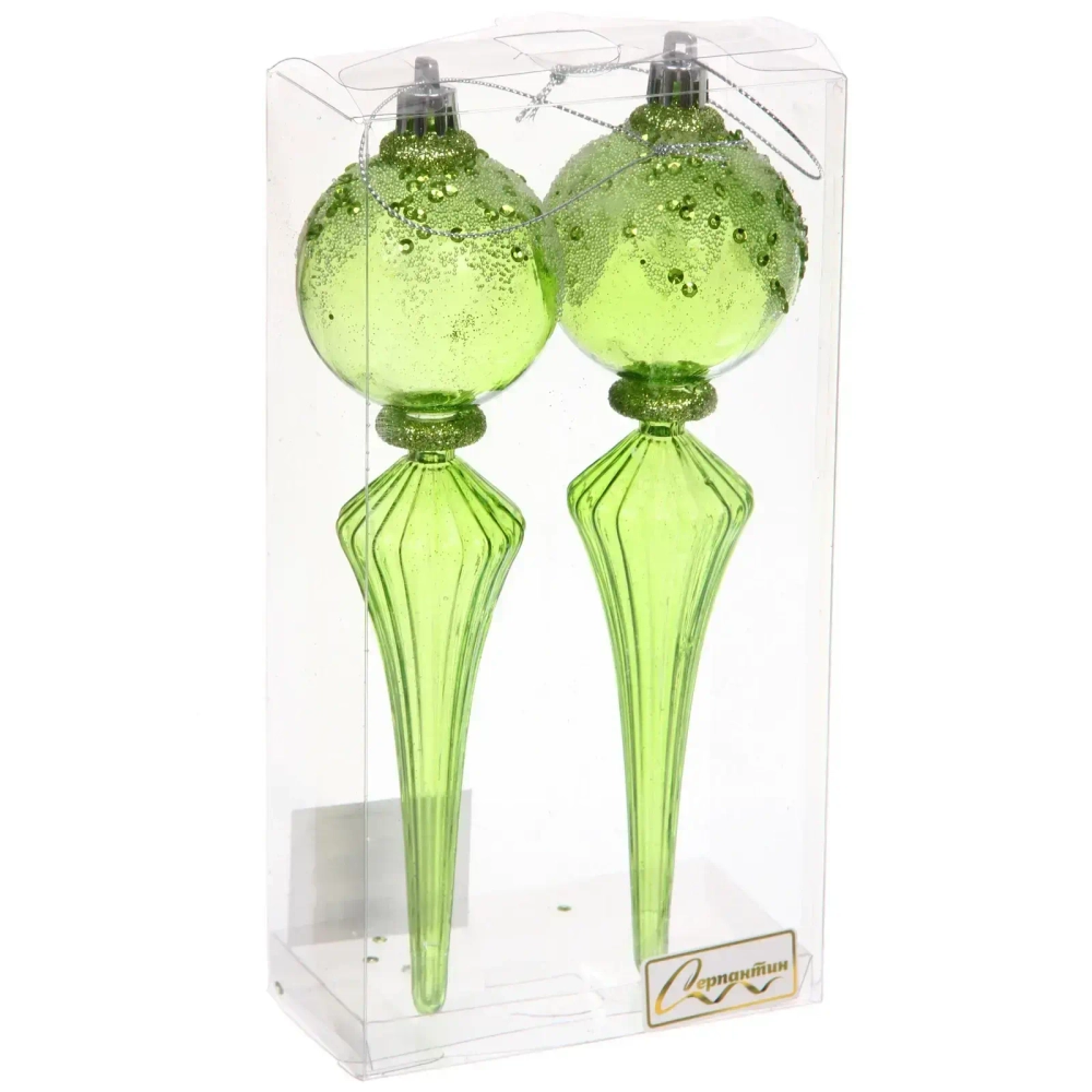 Елочные украшения «Изящный блеск» 5.3*5.3*19 см (набор 2 шт), Зеленый