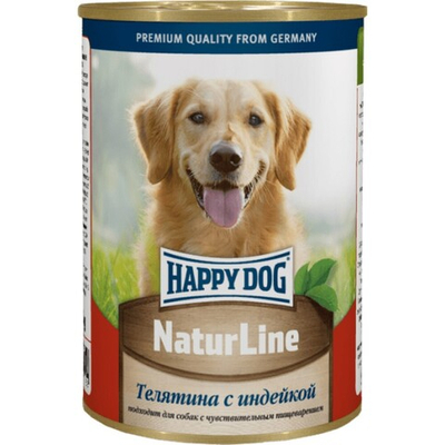 Happy Dog консервы для собак с телятиной и индейкой в желе (банка) (Россия) Natur Line