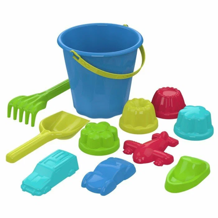 Песочное ведро с лопаткой и граблями и формачки