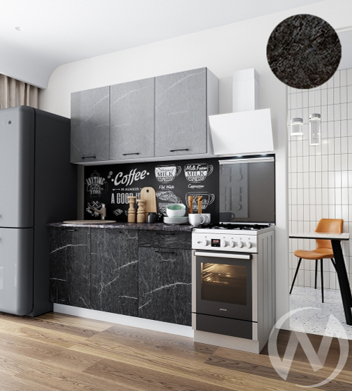 Кухня Мэйбл 1.5м (корпус белый/мрамор лайт; мрамор дарк) 26мм кастилло темный