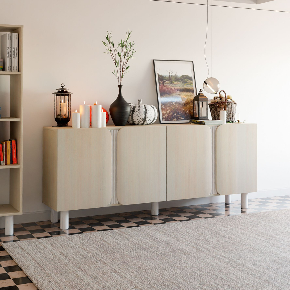 Тумба, 180х40х75, Ола, напольная, под телевизор, комод, белый / дуб шамони, Dipriz