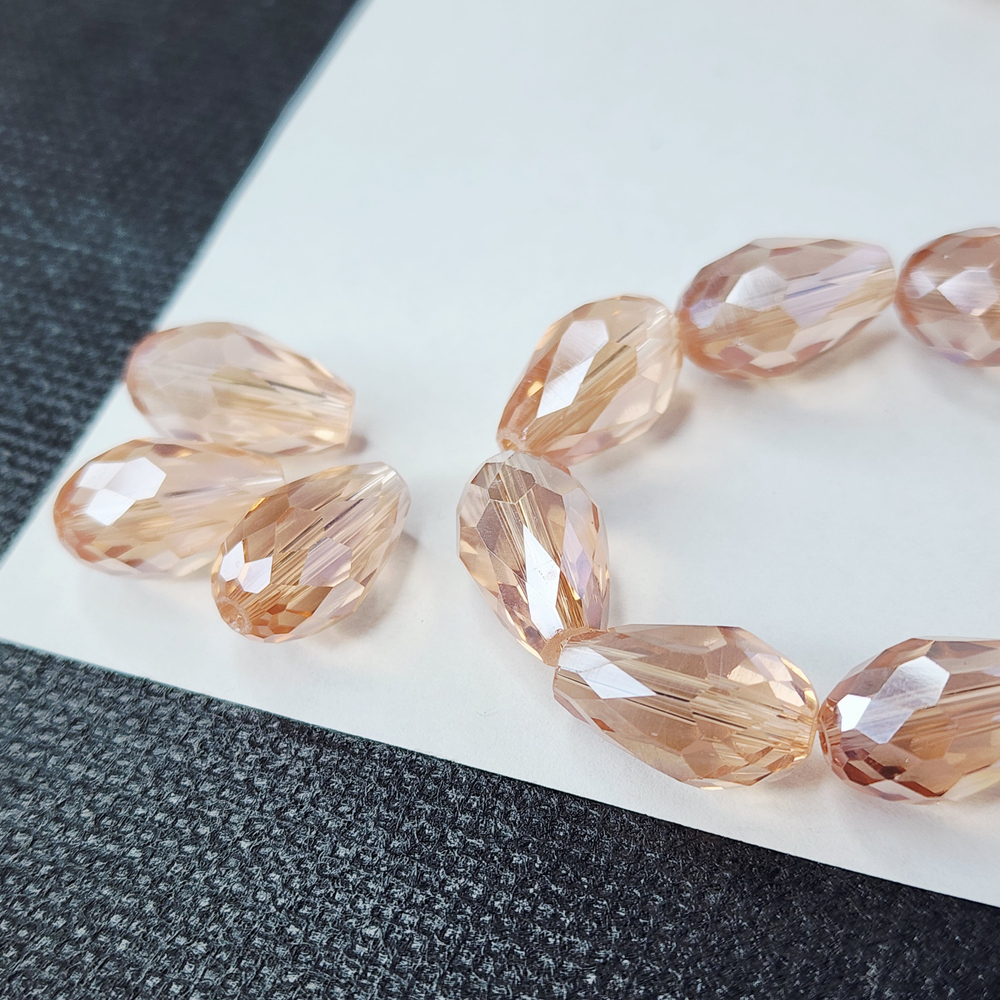 Бусина капля, хрусталь розово - персиковый, р-р 15×10мм, штучно