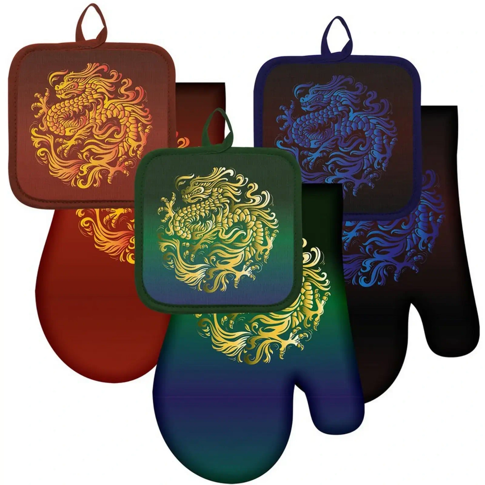 Прихватка с рукавицей «Лунный Дракон» 2шт, рукавица 17*27см