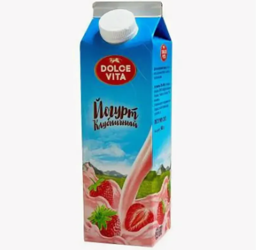 Йогурт Дольче Вита клубника 2.5%, п/пак, 900г