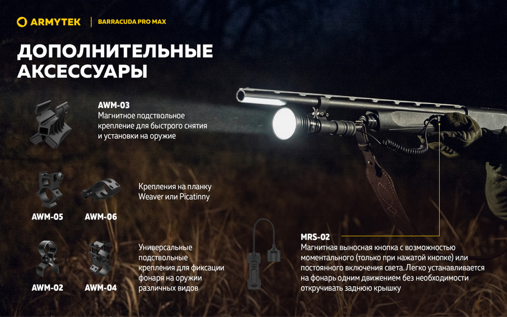 Фонарь Armytek Barracuda Pro Max Magnet USB 2800 люмен F10501C