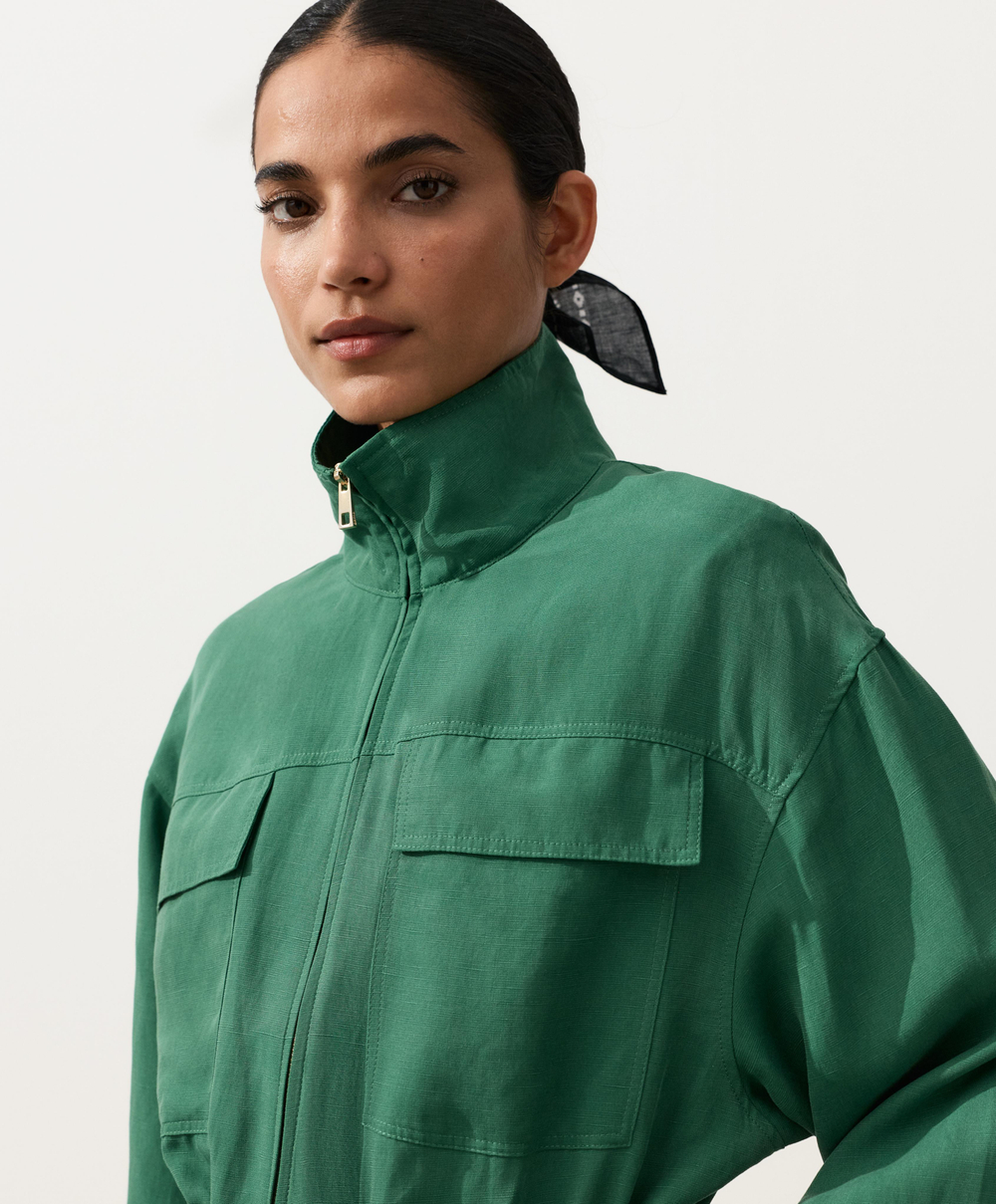 Oysho Куртка с присборенной талией из смеси лиоцелла и 24% льна, изумрудный