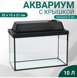 Аквариум 10л "Прямоугольный" с крышкой, 32 x 15 x 21/26 см, чёрный