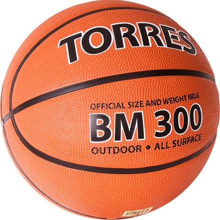 Мяч баск. TORRES BM300, B02016, р.6, резина, нейлон. корд, бут. камера, коричневый