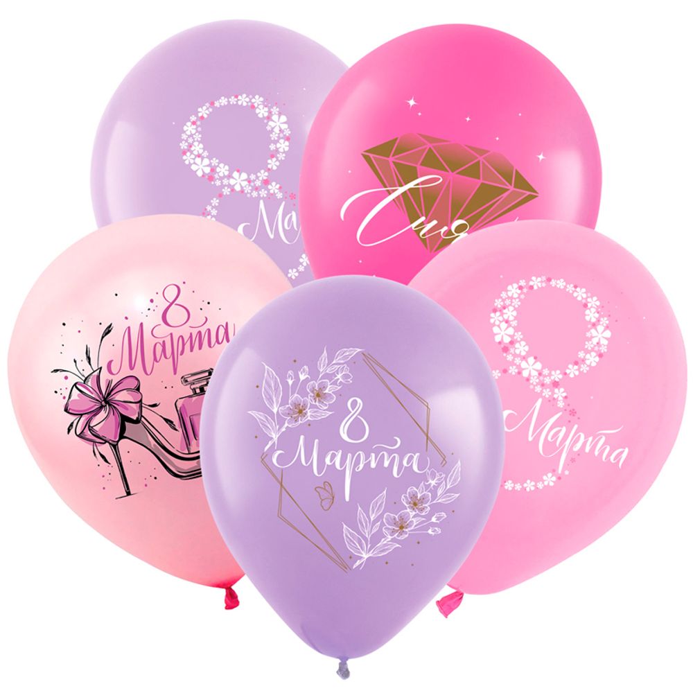 Шар (12"/30 см) 8 марта Нежность, Ассорти Пастель 2 ст. 2 цв. 25 шт.
