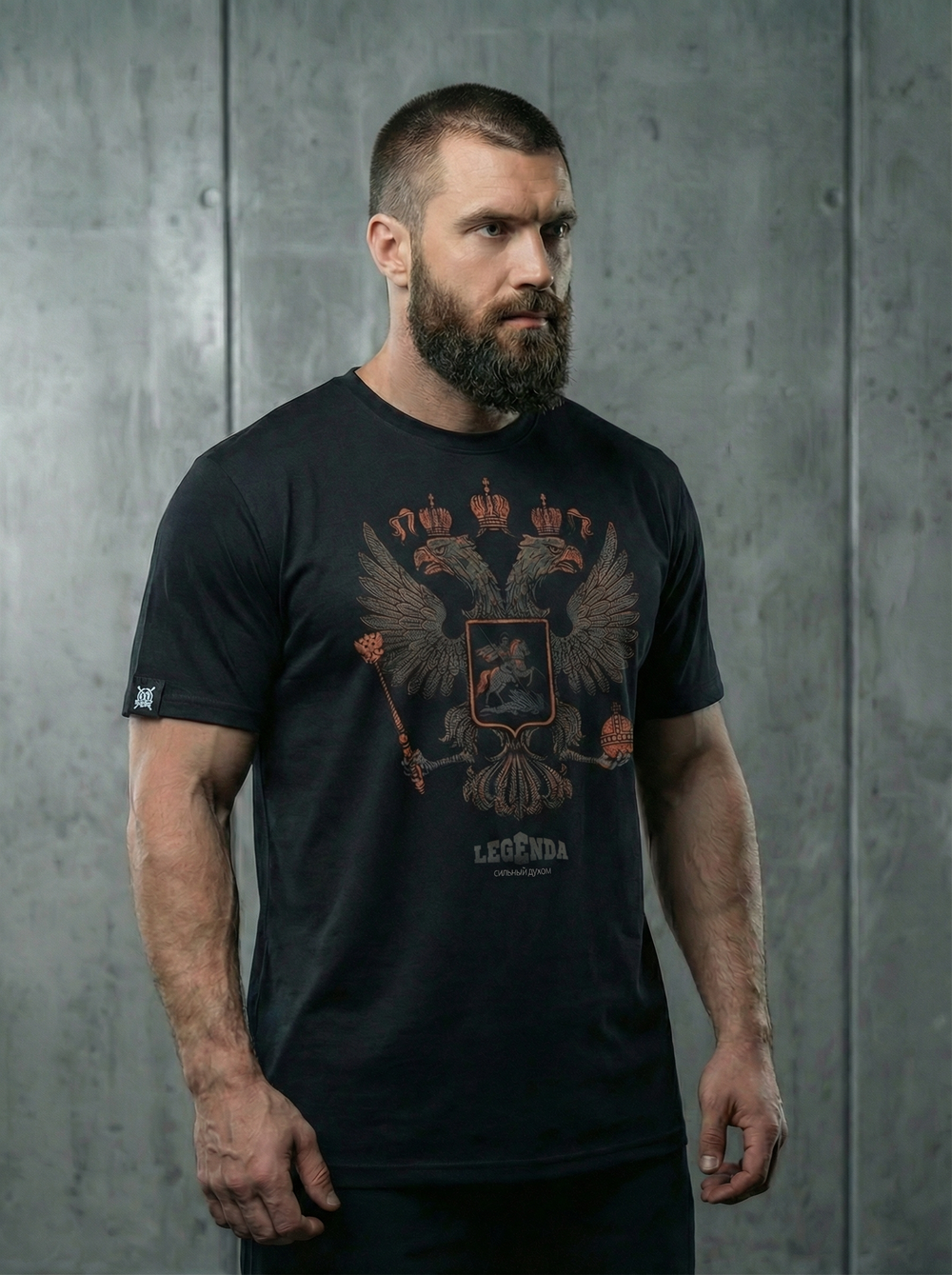Футболка спортивная хлопковая мужская черная LEGENDA Герб