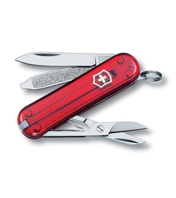 Нож-брелок VICTORINOX Classic SD, 58 мм, 7 функций, полупрозрачный красный