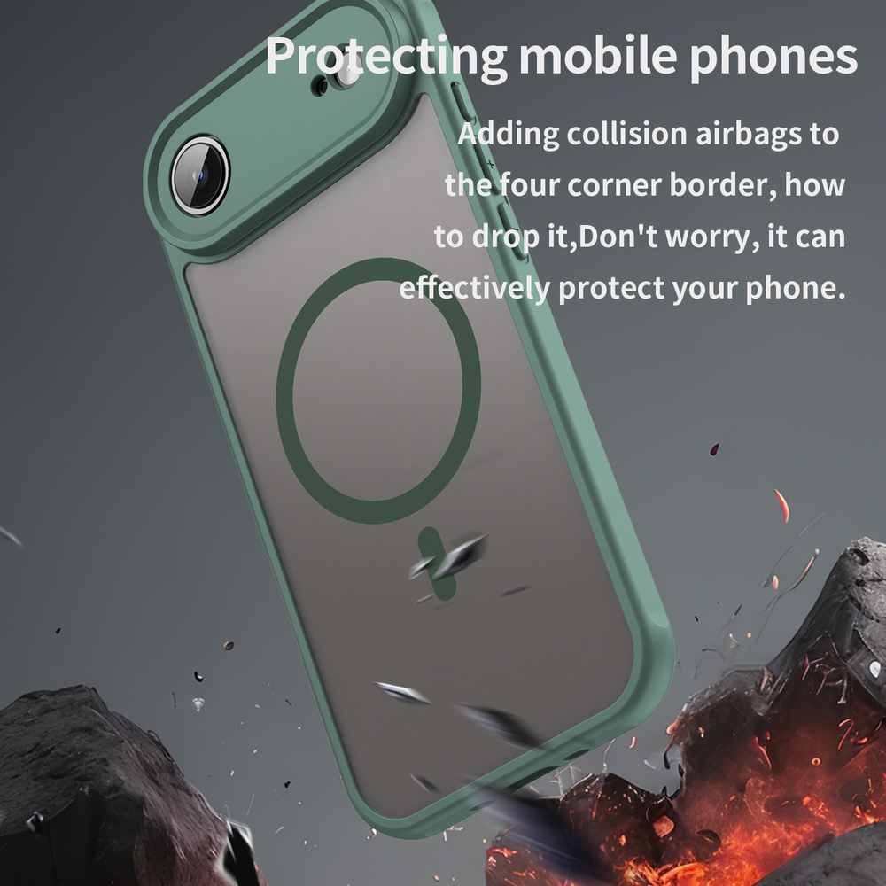 Полупрозрачный матовый чехол с MagSafe для iPhone Air, боковые рамки зеленого цвета