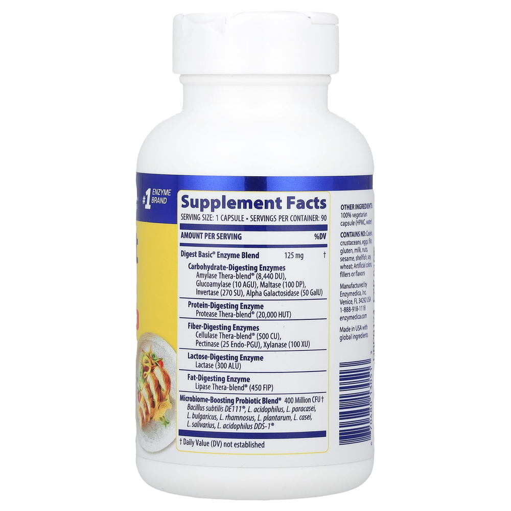 Enzymedica, Digest Basic®, добавка для пищеварения с пробиотиками, 90 капсул