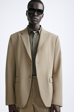 ZARA КОСТЮМНЫЙ БЛЕЙЗЕР КОМФОРТНОЙ ПОСАДКИ, ПЕСОЧНЫЙ