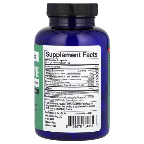 SaltStick, Electrolyte Caps Plus Caffeine, 100 Vegetarian Capsules