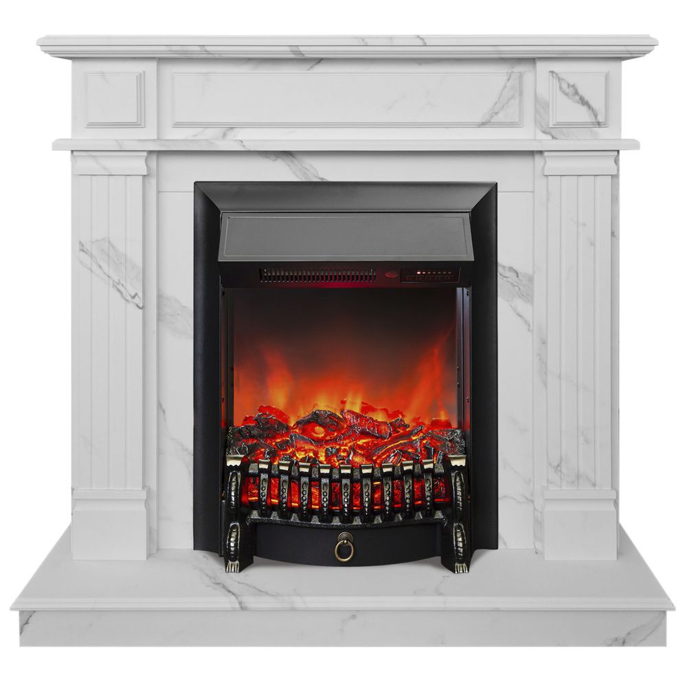 Электрокамин RealFlame Rodos WT цвет мрамор белый с очагом Fobos Lux Black RC