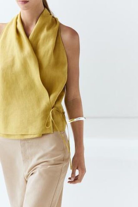 Massimo Dutti Топ внахлест из 100% льна с горловиной халтер, лаймовый