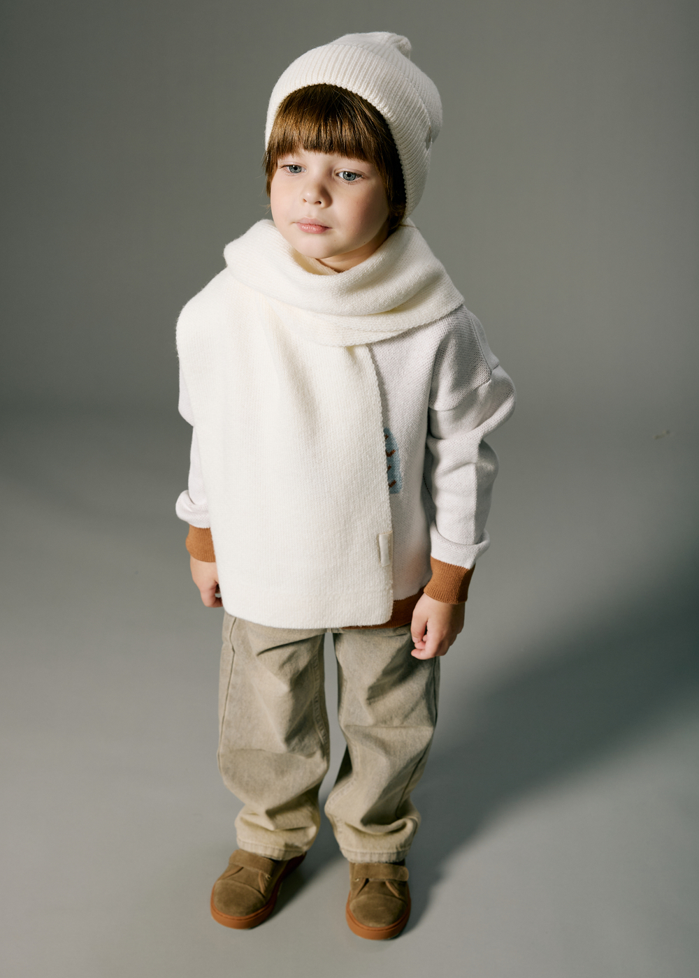 6092-02 Шапка вязаная с отворотом (экрю)