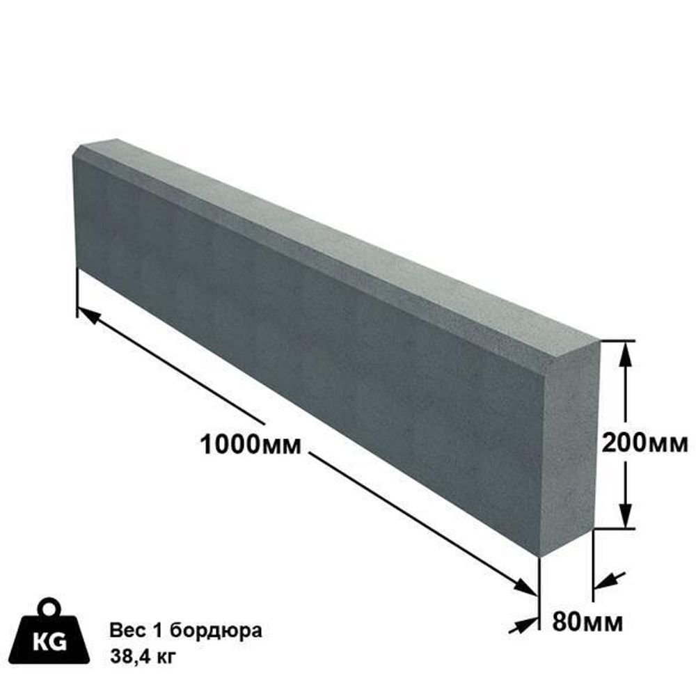 Бордюр тротуарный (газонный) БРТ 80*200*1000 мм серый