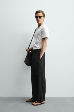 ZARA БРЮКИ RELAXED FIT ИЗ ВИСКОЗЫ И ЛЬНА С РЕМНЕМ, ЧЕРНЫЙ