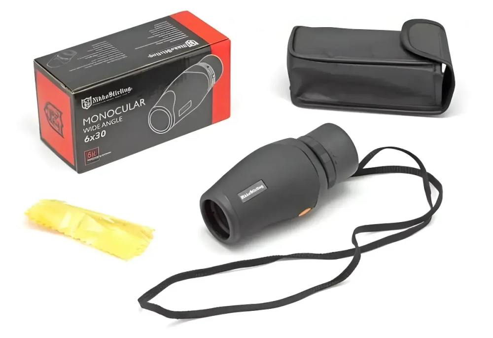 Монокуляр Nikko Stirling 6х30 с черным корпусом и шнурком для переноски