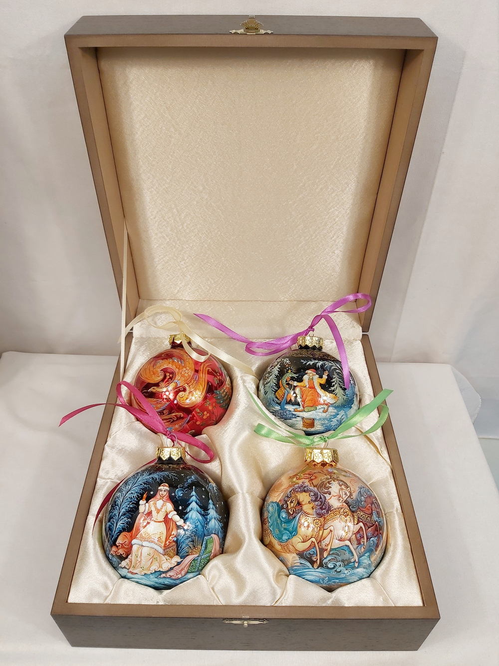 Сувенирный набор из 4-х новогодних шаров с ручной росписью "Сказки"
