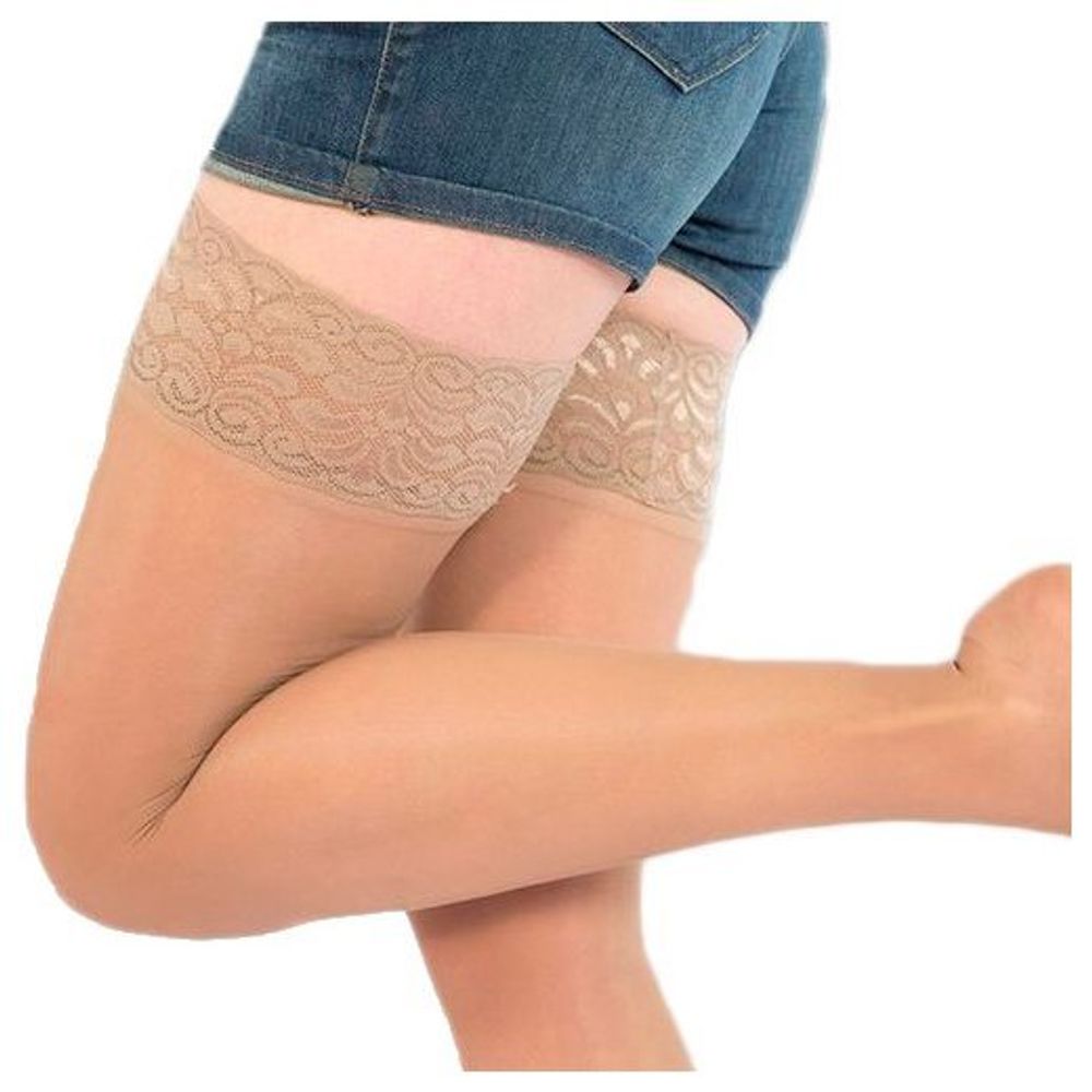 Чулки Ergoforma 211 с ажурной резинкой на силиконовых лентах, противоварикозные, 1 класс размер 1, телесный