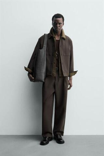 ZARA БРЮКИ RELAXED FIT СО СКЛАДКАМИ, КОРИЧНЕВЫЙ